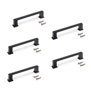 Lot of 5 furniture handles Tanger, L147.5mm, 128mm interaxis, Zamak, Black painted product photo