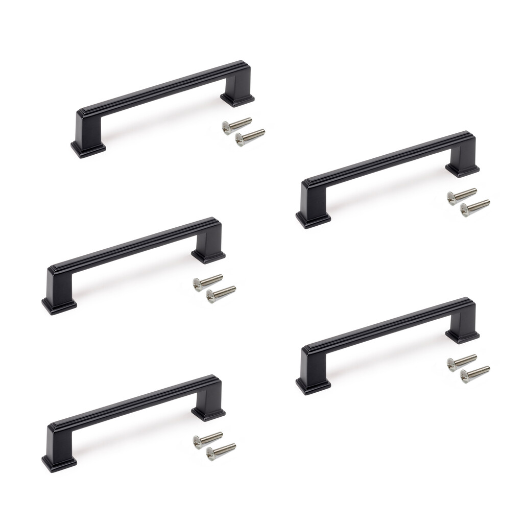 Lot of 5 furniture handles Tanger, L147.5mm, 128mm interaxis, Zamak, Black painted-Primary