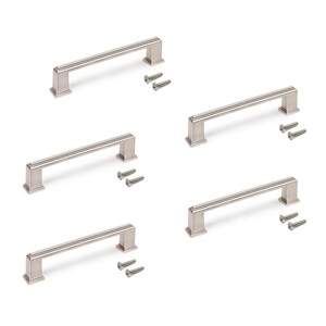Lot of 5 furniture handles Tanger, L147.5mm, 128mm interaxis, Zamak, Satin finished nickel product photo