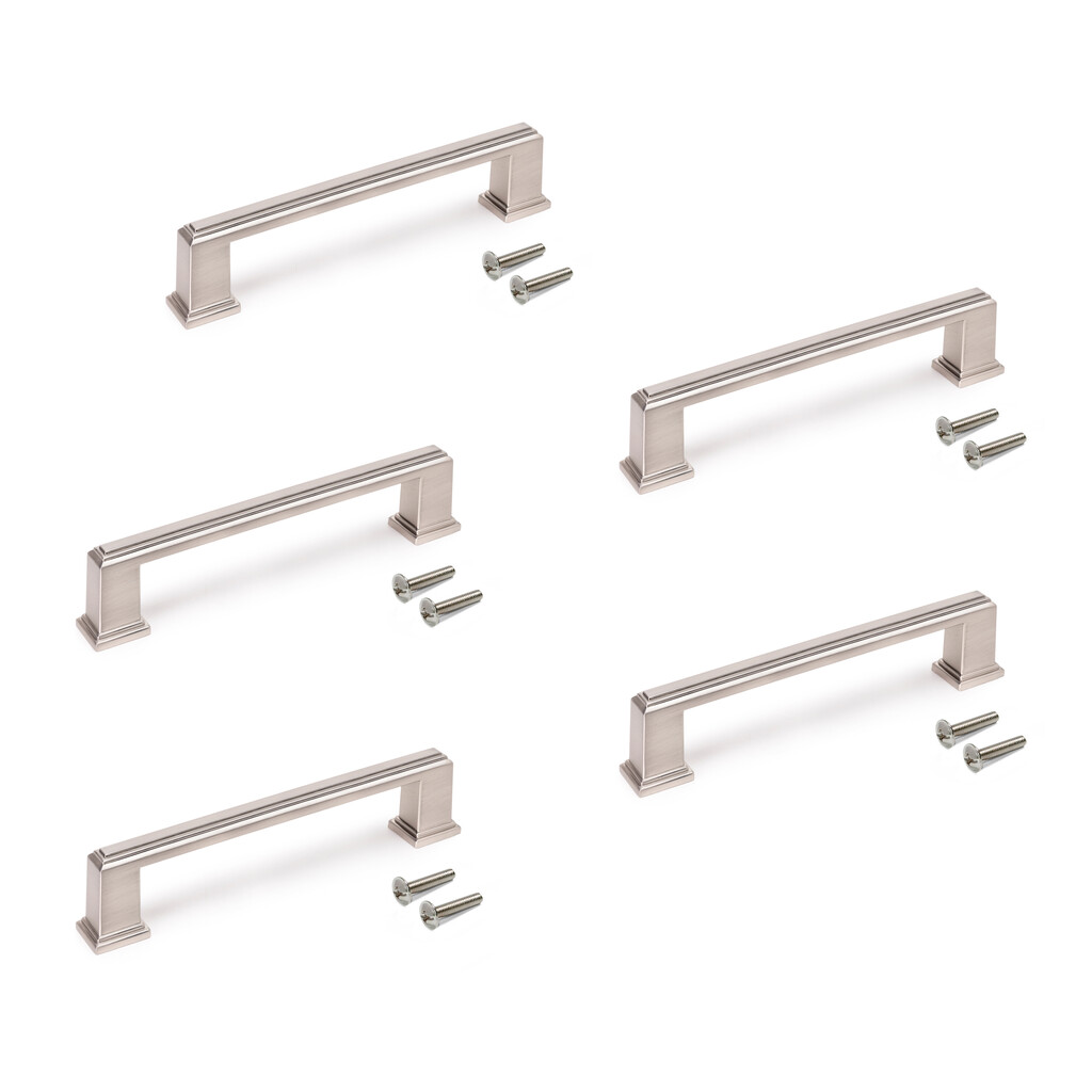Lot of 5 furniture handles Tanger, L147.5mm, 128mm interaxis, Zamak, Satin finished nickel-Primary