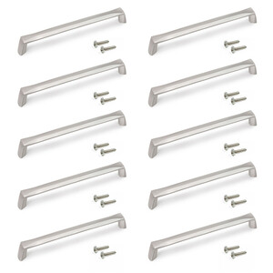 Lot de 10 poign&eacute;es pour meubles Canton, L174mm, entraxe 160mm, Zamak, Nickel satin&eacute; photo du produit