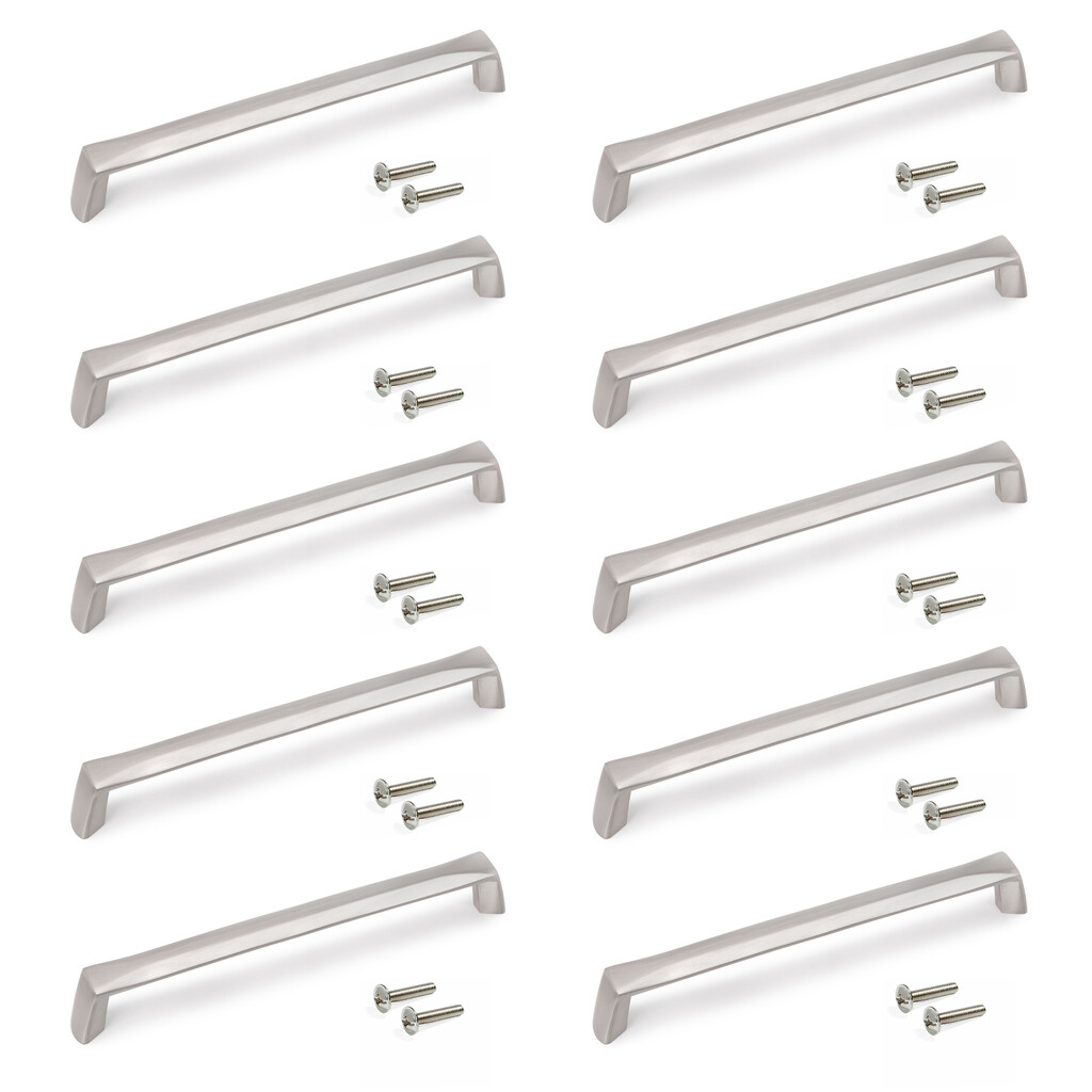 Lot de 10 poignées pour meubles Canton, L174mm, entraxe 160mm, Zamak, Nickel satiné-Primary