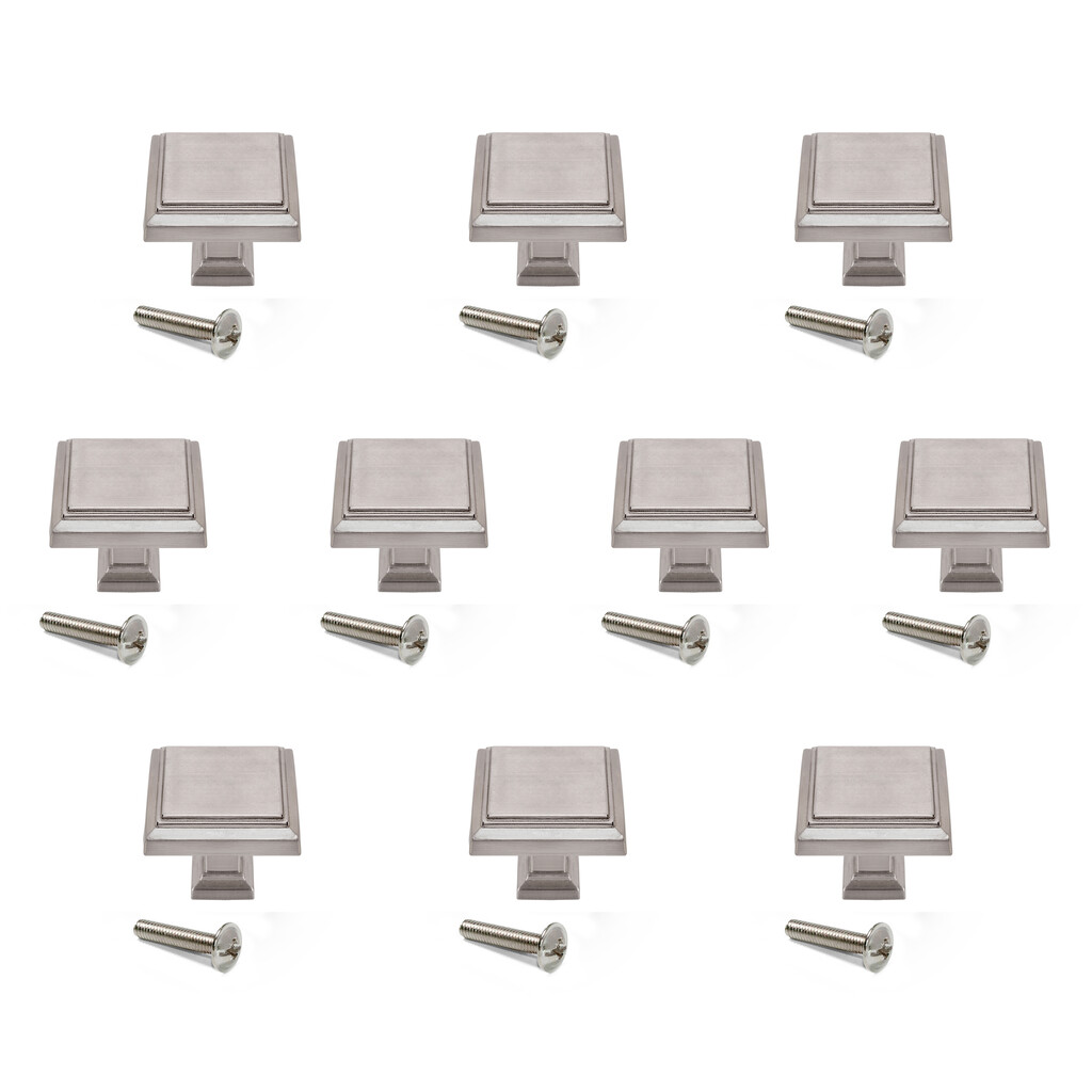 Lot de 10 furniture knobs Ceuta, 31.5x31.5mm, Zamak, Satin finished nickel-Primary