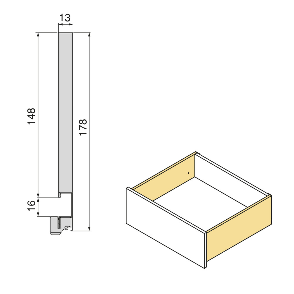 Tiroir extérieur Vertex avec réglages 3D hauteur 178mm, 40kg, profondeur 550mm, Acier, Peint en blanc-1