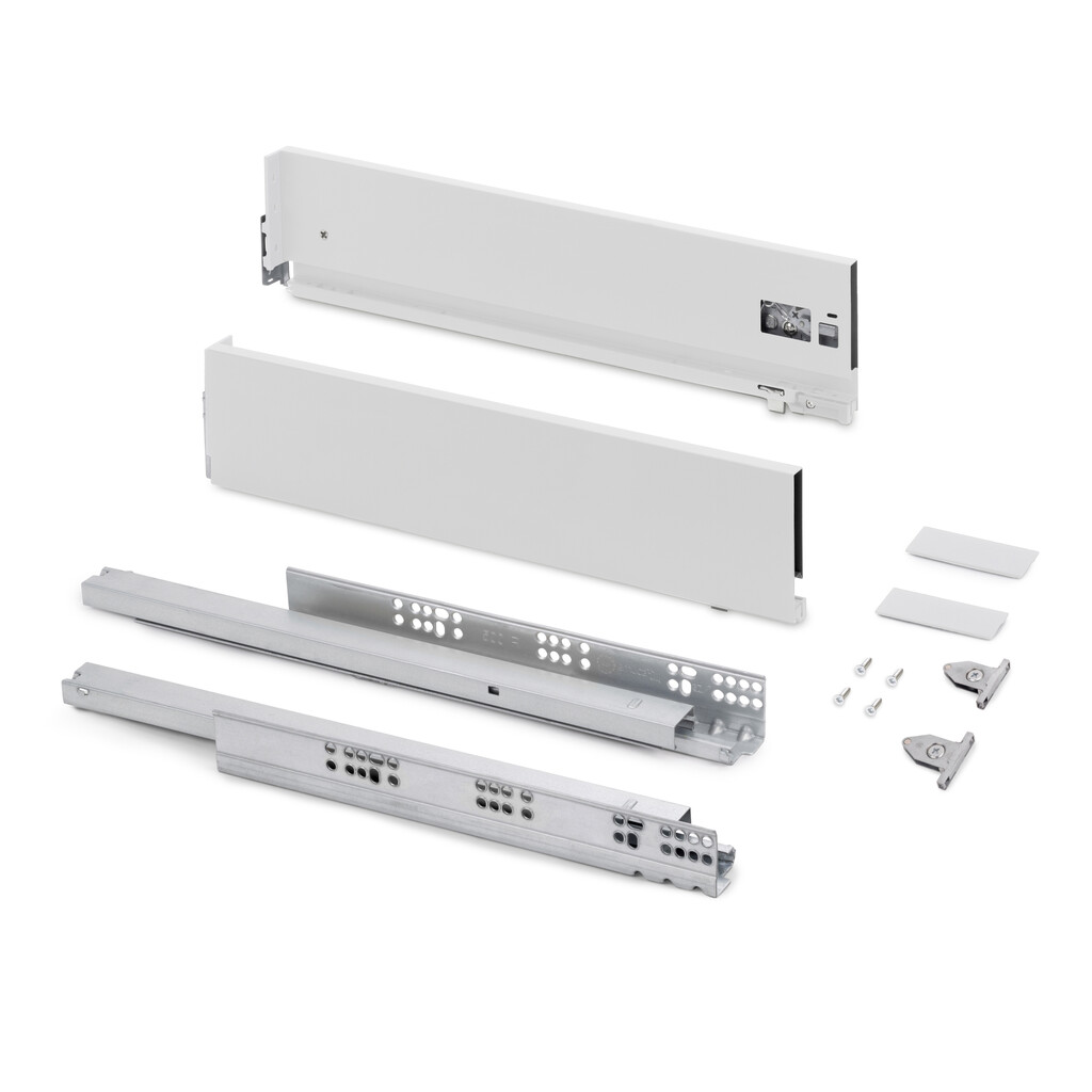 Tiroir extérieur Vertex avec réglages 3D hauteur 131mm, 40kg, profondeur 550mm, Acier, Peint en blanc-Primary