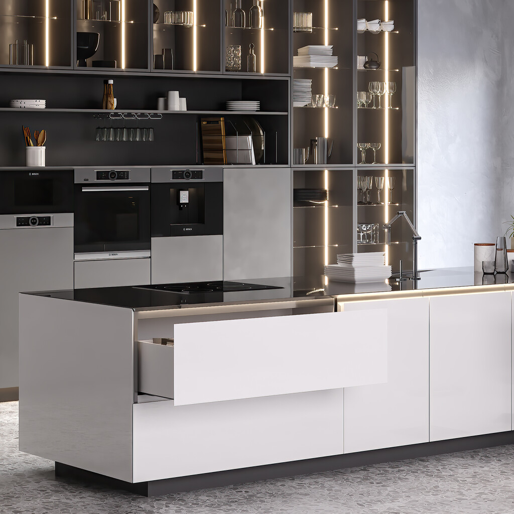 Tiroir extérieur Vertex Push Synchro avec réglages 3D, hauteur 178mm , 40kg, profondeur 500mm, Acier, Peint en blanc-3