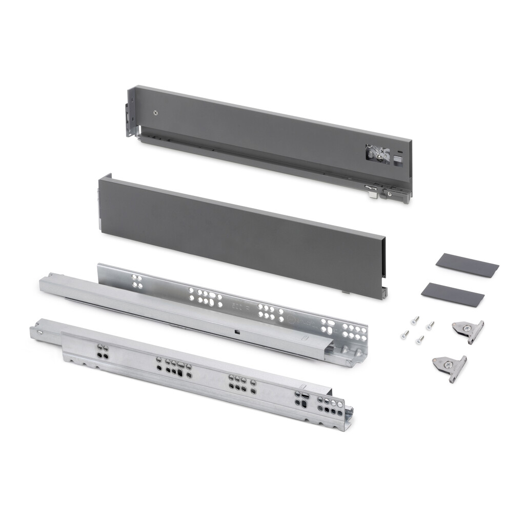 Aussenschublade Vertex mit 3D-Regelung, Höhe 93mm, 60Kg, Tiefe 500mm, Stahl, Anthrazitgrau-Primary