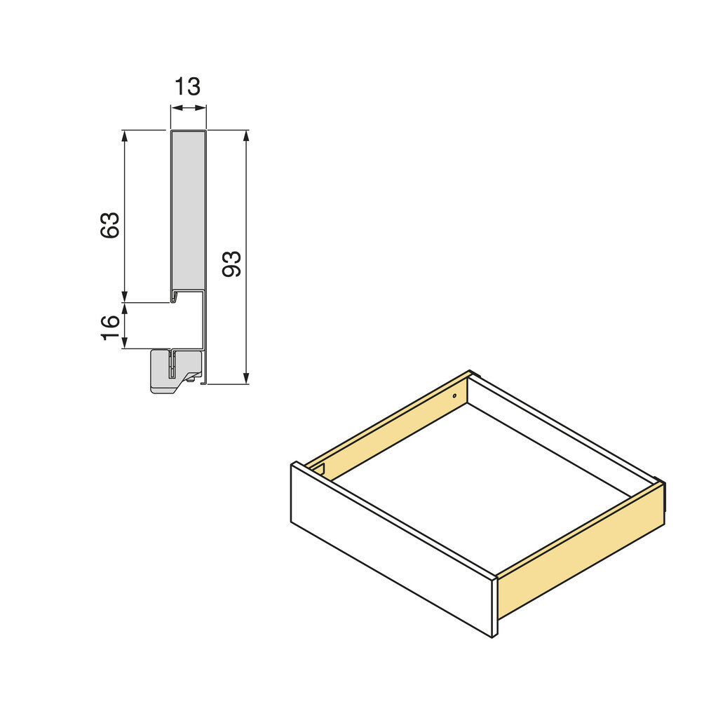 Aussenschublade Vertex mit 3D-Regelung, Höhe 93mm, 60Kg, Tiefe 500mm, Stahl, Anthrazitgrau-1