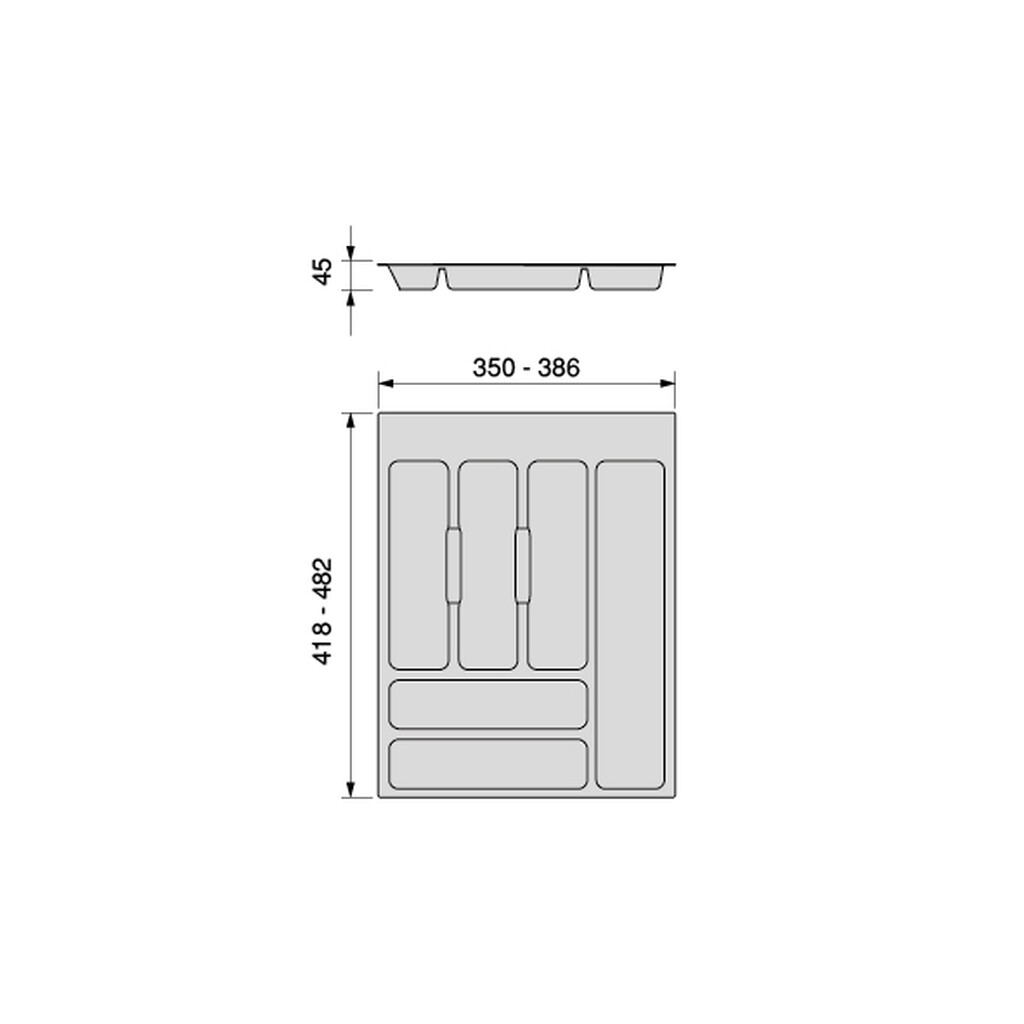 Besteckeinsatz Optima für Universalschublade, Modul 450mm, Kunststoff, Grau-1