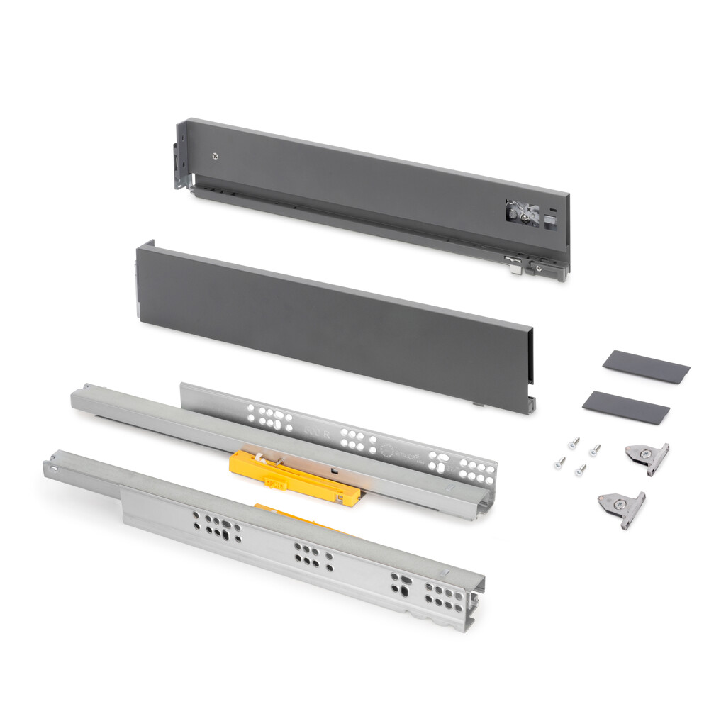 Vertex Push Sincro with 3D regulation External drawer, height 93mm, 40kg, depth 350mm, Steel, Anthracite Grey-Primary