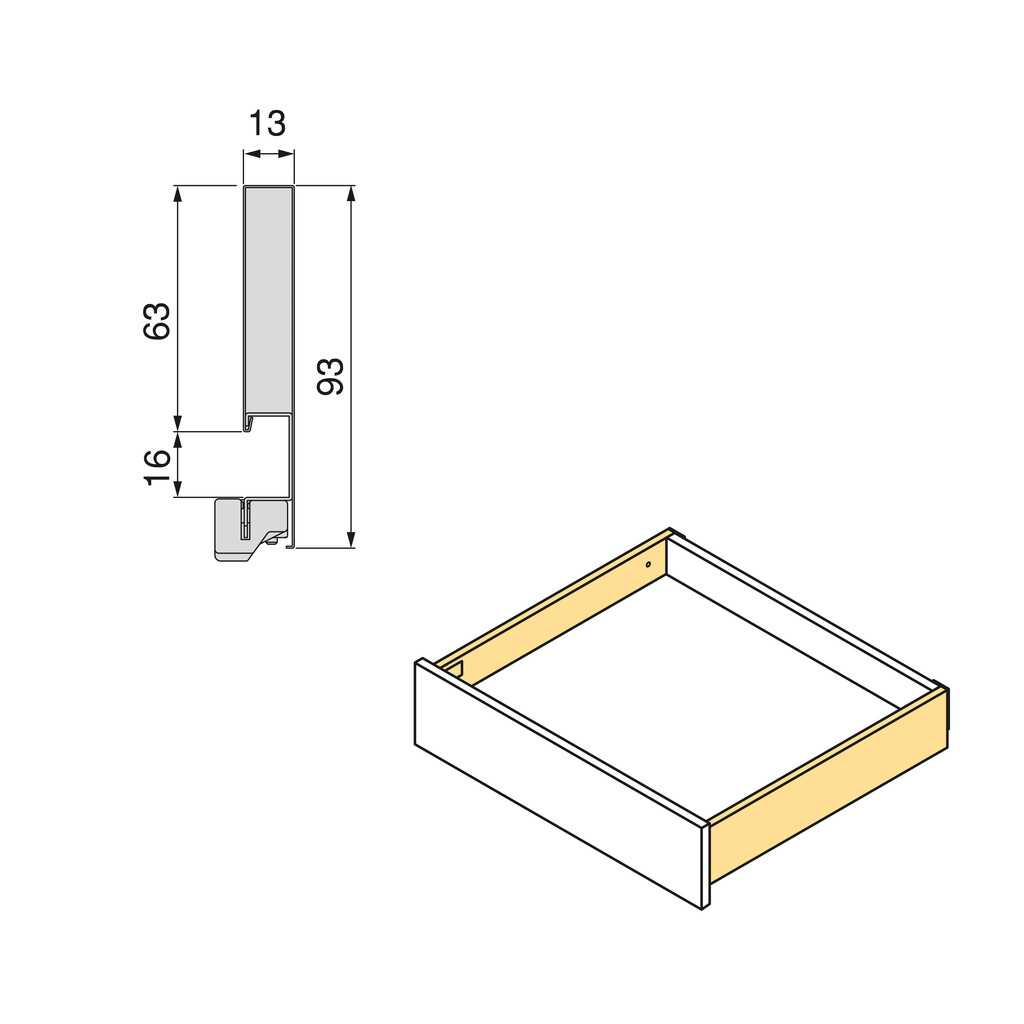 Vertex Push Sincro with 3D regulation External drawer, height 93mm, 40kg, depth 350mm, Steel, Anthracite Grey-1