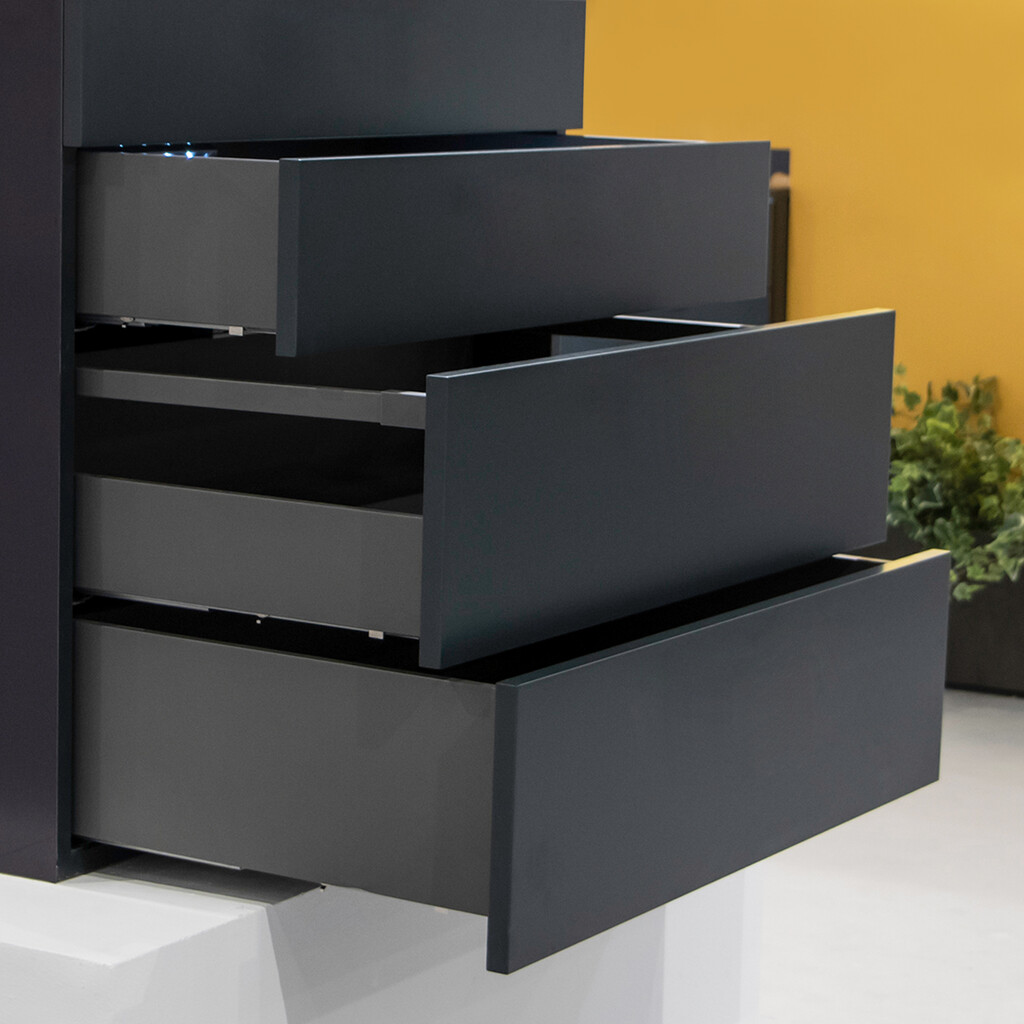 Aussenschublade Vertex mit Push Synchro und 3D-Regelung, 131mm hoch, 40Kg, Tiefe 350mm, Stahl, Anthrazitgrau-2