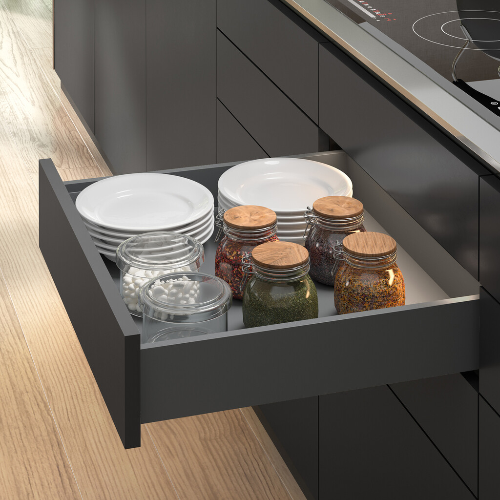 Aussenschublade Vertex mit Push Synchro und 3D-Regelung, 131mm hoch, 40Kg, Tiefe 350mm, Stahl, Anthrazitgrau-4