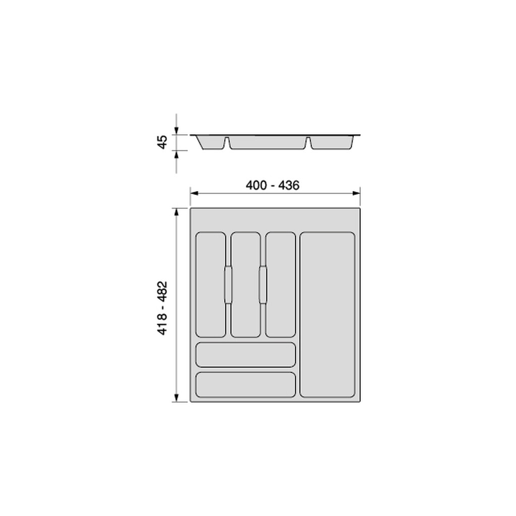 Optima cutlery tray for Universal drawer, module 500mm, Plastic, Grey-1