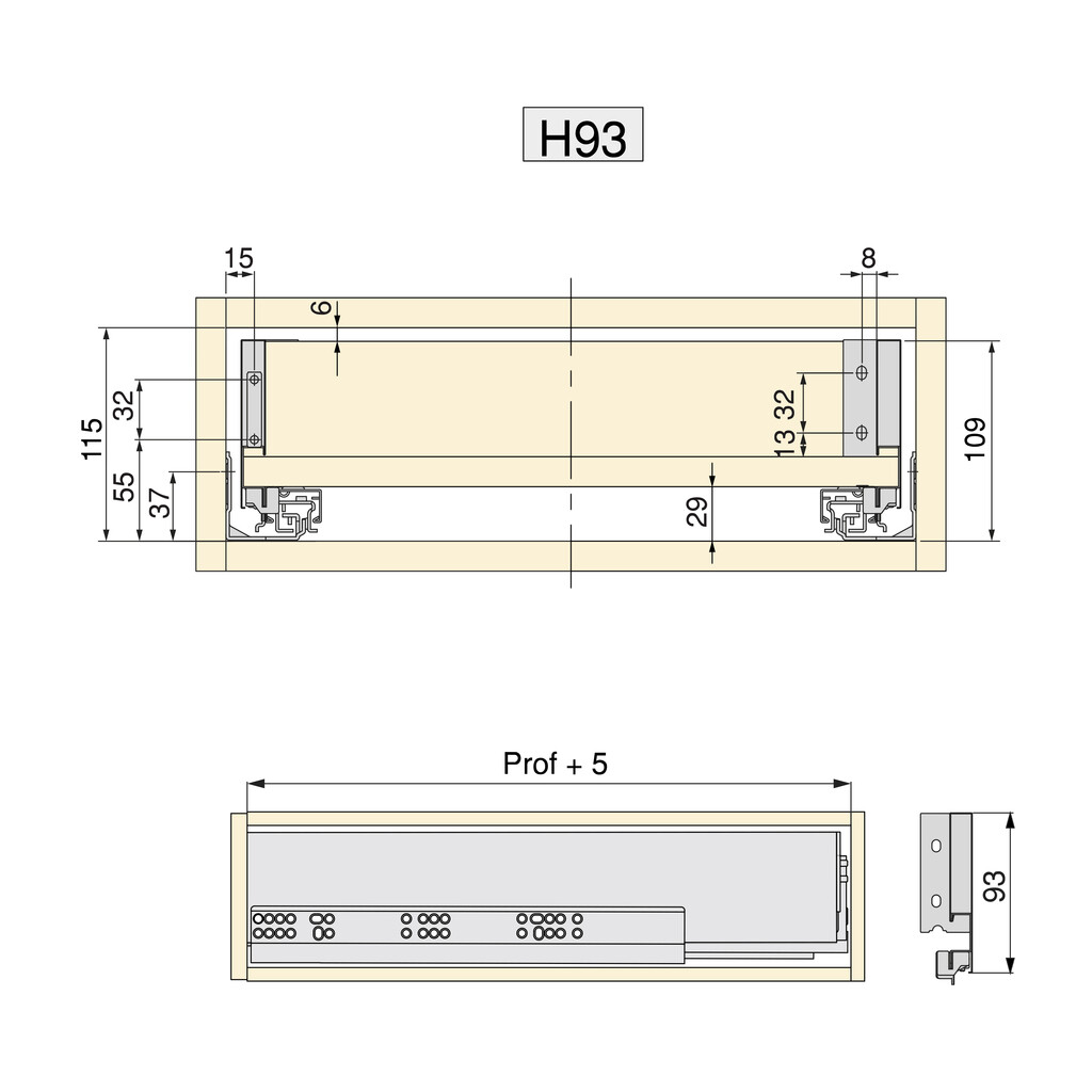 Vertex drawer side height 93mm and 3D adjustment LEFT, depth 500mm, Steel, Anthracite Grey-1