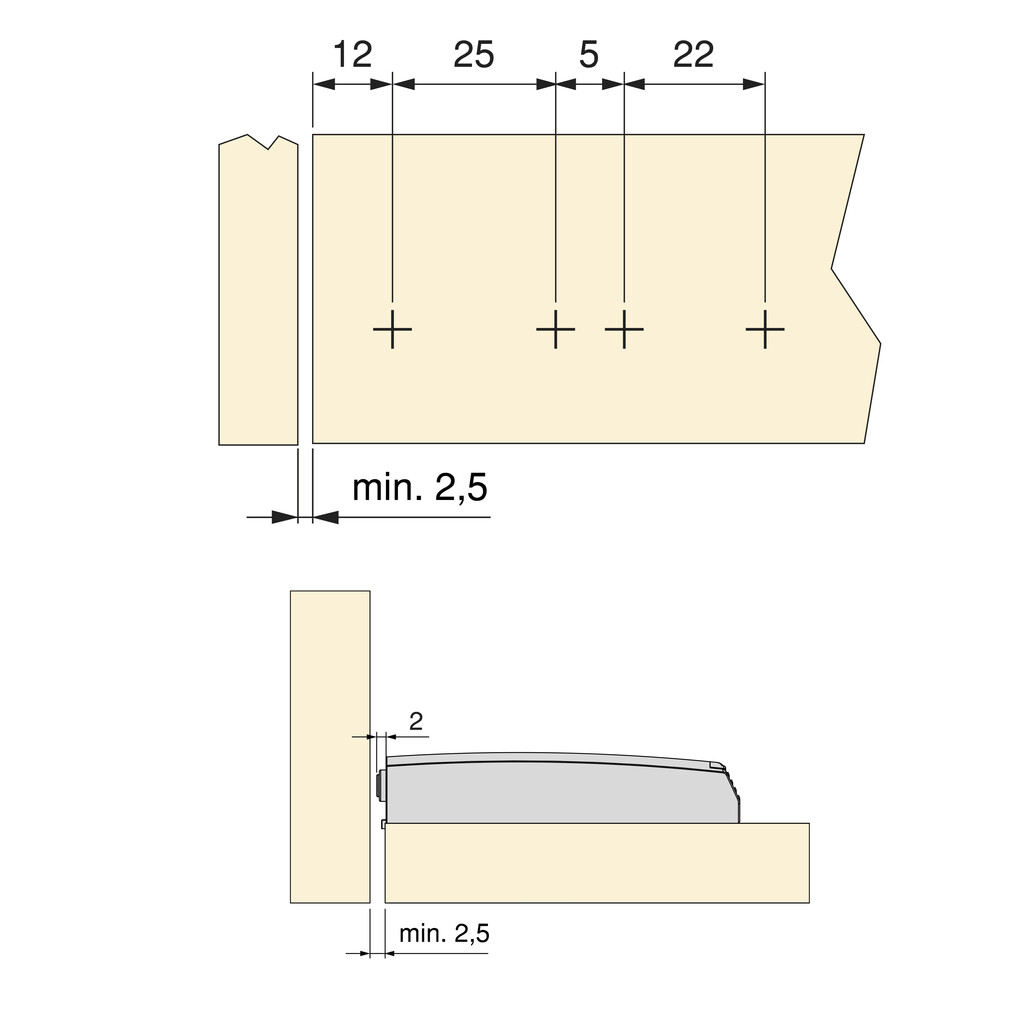 Push-Türschließer Lite zum Schrauben und Montagepositionierer, verstellbar, Länge 80mm, Stoßdämpfer, Kunststoff, Anthrazitgrau-2