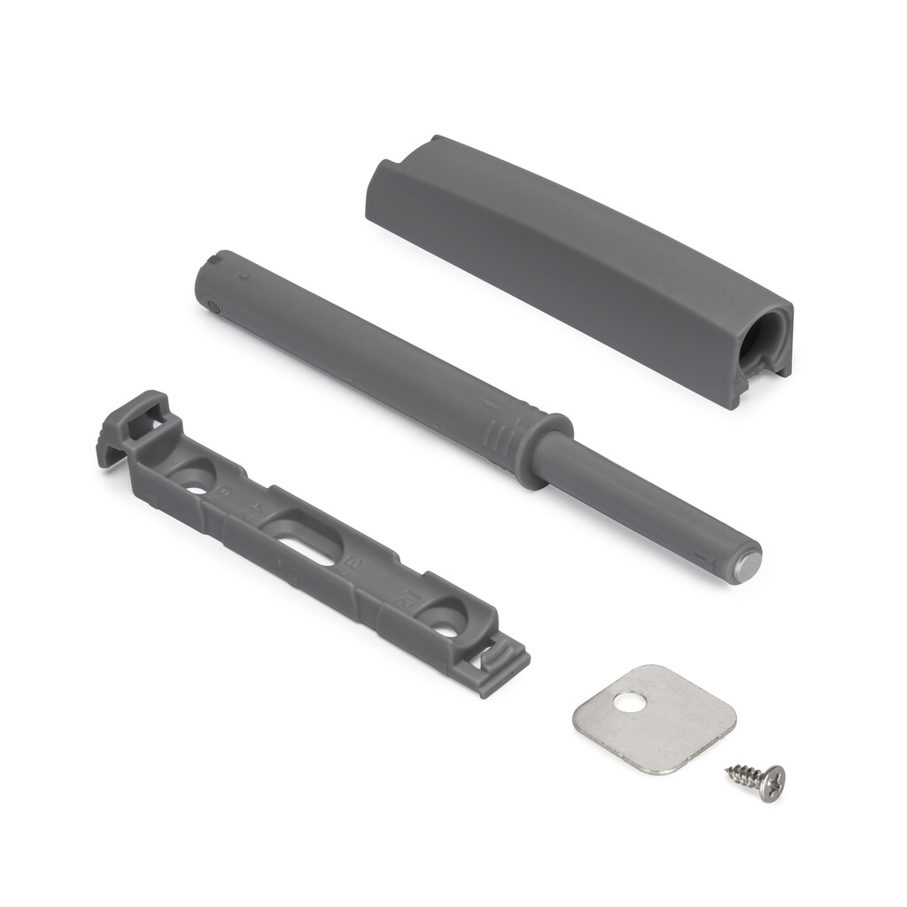 chiusura da avvitare al mobile con regolazione Push Lite e posizionatore di montaggio, lunghezza 80 mm, Magnetica 2,5 kg, Tecnoplastica, Grigio antracite-Primary