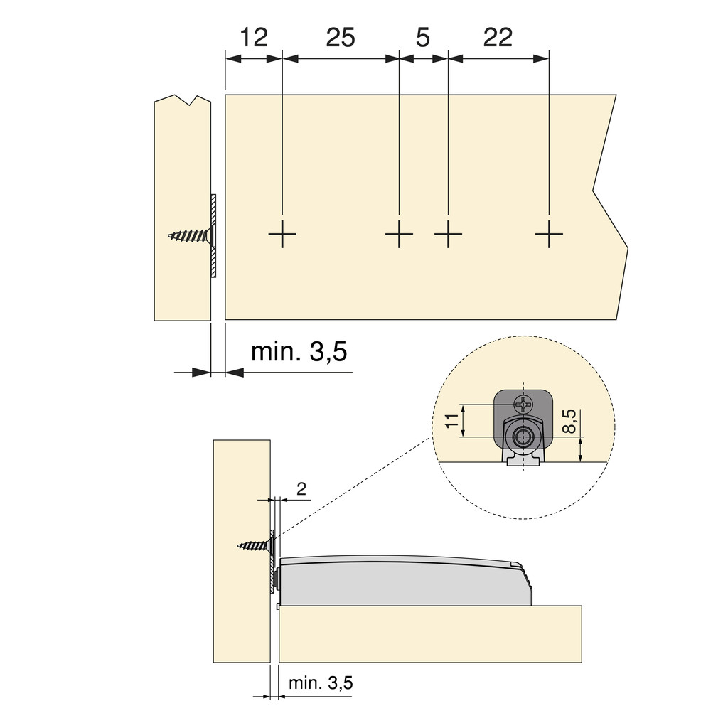 chiusura da avvitare al mobile con regolazione Push Lite e posizionatore di montaggio, lunghezza 80 mm, Magnetica 2,5 kg, Tecnoplastica, Grigio antracite-2