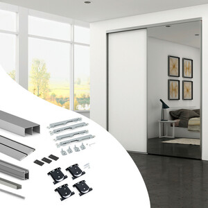 Kit of Fittings kit for 2 sliding door wardrobe and soft closing Placard 74, Handle model Sharp, thickness 19mm, boards not included, Matt anodized product photo