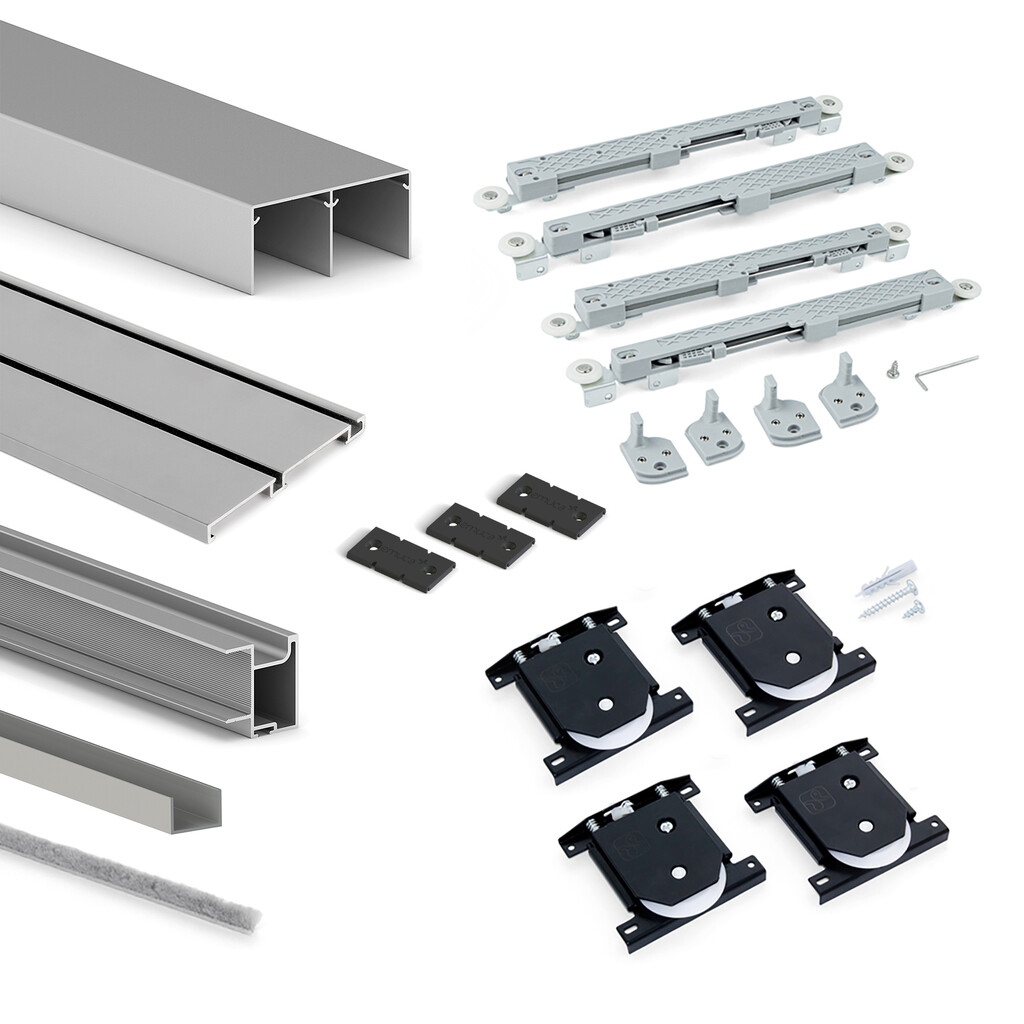 Kit of Fittings kit for 2 sliding door wardrobe and soft closing Placard 74, Handle model Sharp, thickness 19mm, boards not included, Matt anodized-4