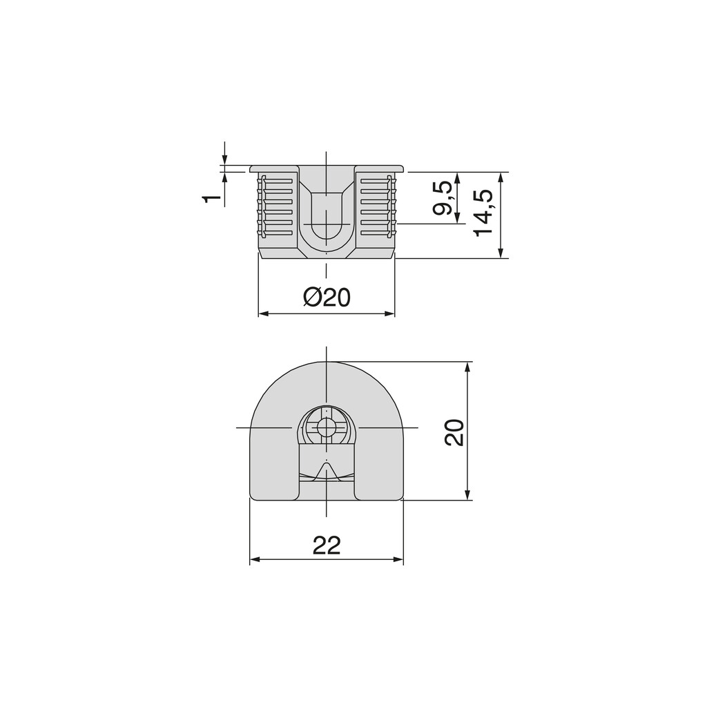 Support for fixing shelves Check 20, with ridge, diameter 20mm, board thickness 19mm, Zamak, Nickel plated-1