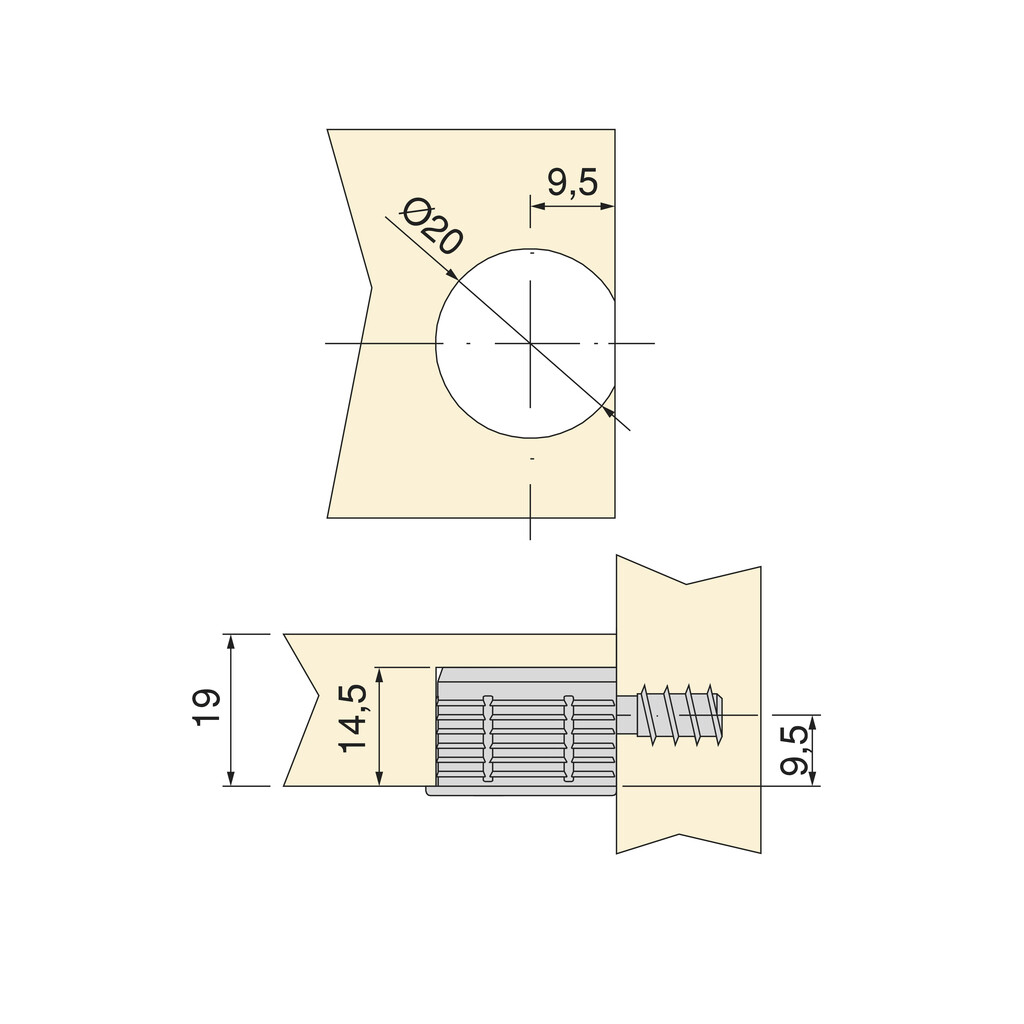 Support for fixing shelves Check 20, with ridge, diameter 20mm, board thickness 19mm, Zamak, Nickel plated-2