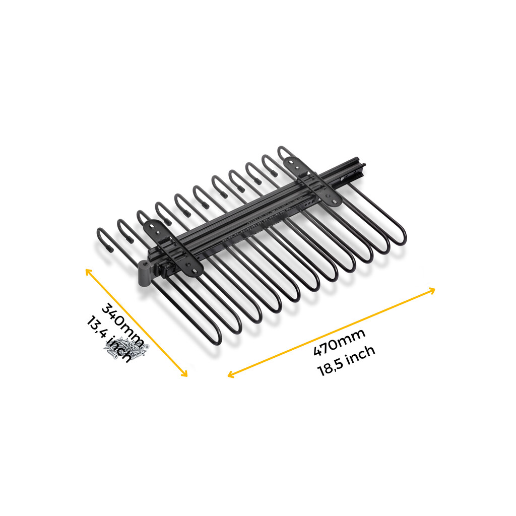 Pull-out trouser rack, 11 rods, full extraction guides, Steel, Titanium-2