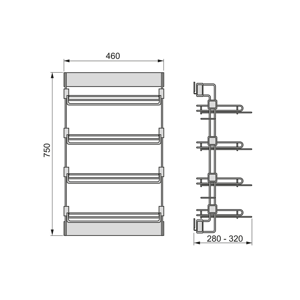 Pull-out lateral shoe rack Quartz, Left, Steel, Titanium-1