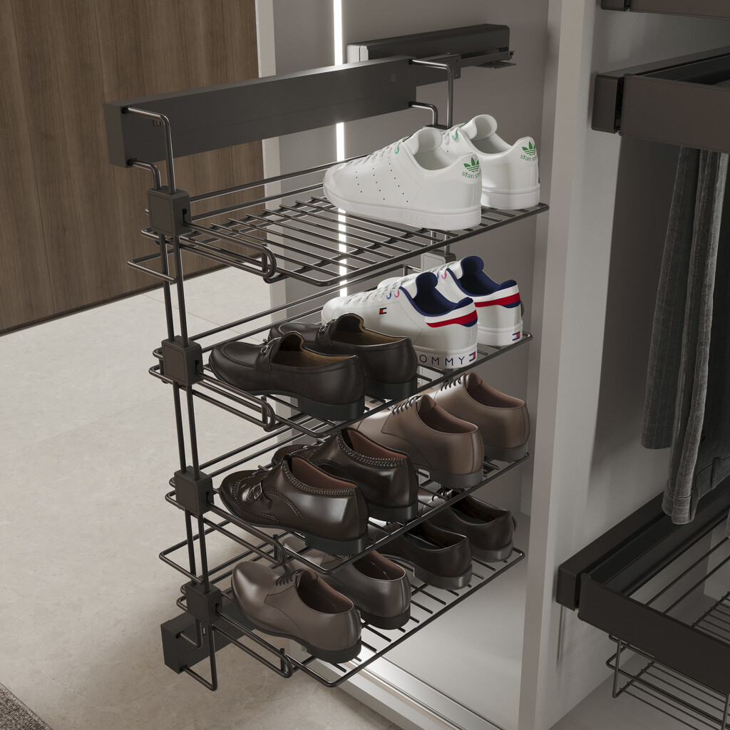 Pull-out lateral shoe rack Quartz, Left, Steel, Titanium-4