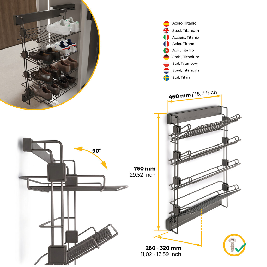 Moka pull out lateral shoe rack | Emuca
