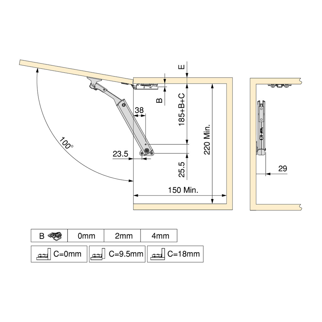 Compass for lift gates Altius One, Force range 1440-2200, Steel, Titanium-1