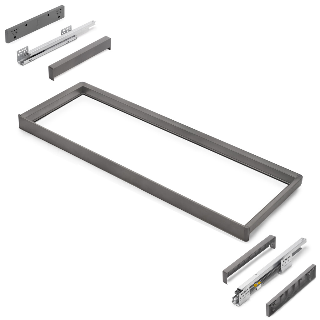Frame with soft-close and full-extension slides for cabinet accessories Quartz, 1012-1038mm, Aluminium and plastic, Titanium-Primary