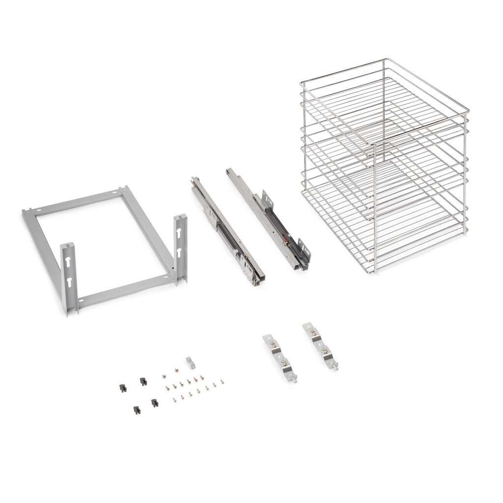 Supra Pull-out rack for lower fixing with soft closing, module 400mm, Steel, Chrome plated-Primary