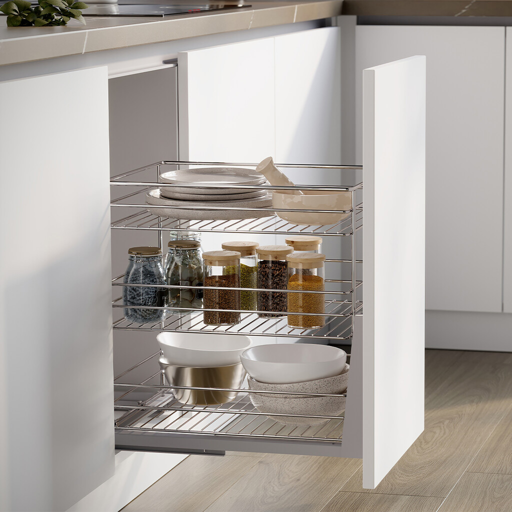 Supra Pull-out rack for lower fixing with soft closing, module 400mm, Steel, Chrome plated-4