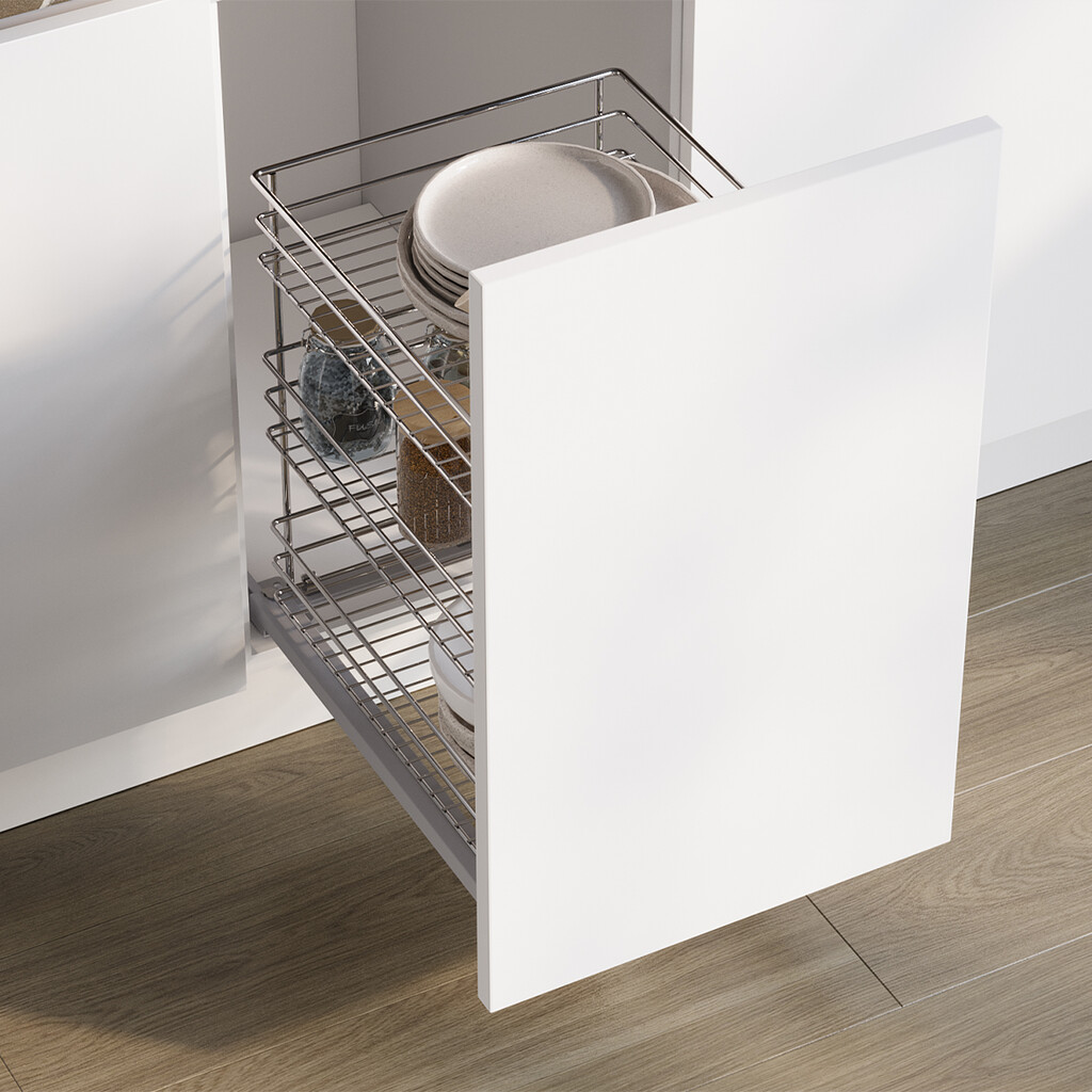 Supra Pull-out rack for lower fixing with soft closing, module 400mm, Steel, Chrome plated-5