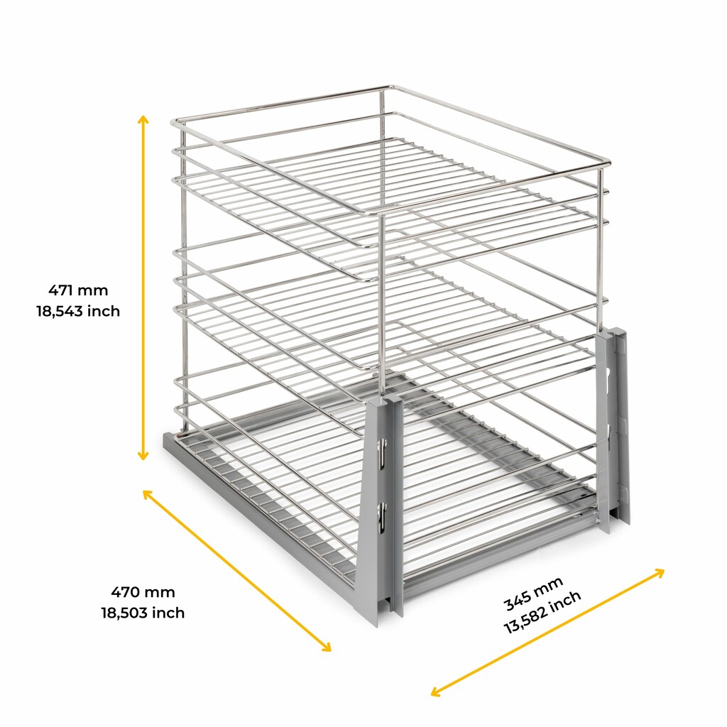 Supra Pull-out rack for lower fixing with soft closing, module 400mm, Steel, Chrome plated-2