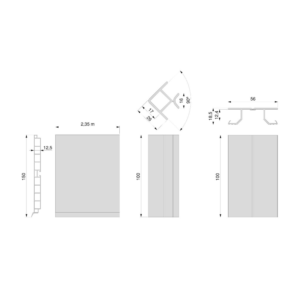Lote de 2 zócalos para cocina Plasline con accesorios de unión, altura 100mm, 2 barras de lognitud 2.35m, Plástico, Anodizado satinado-1
