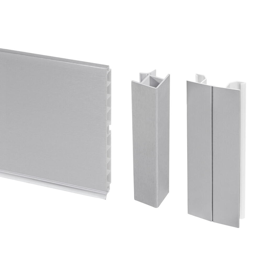 Lote de 2 zócalos para cocina Plasline con accesorios de unión, altura 100mm, 2 barras de lognitud 2.35m, Plástico, Anodizado satinado-3