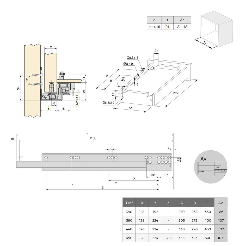 Drawer slides Integrity, partial extension, with soft closing, depth 340mm, Left Hand, Steel, Zinc plated-1