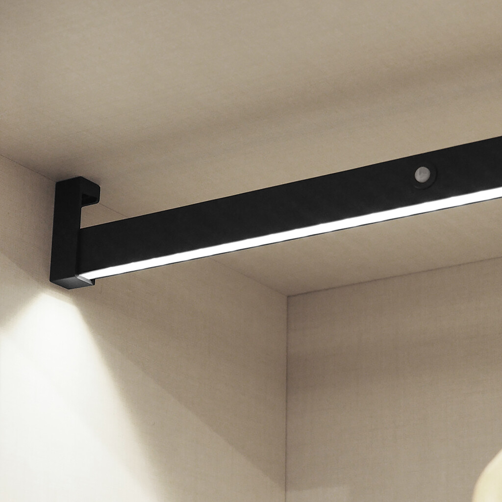 Castor LED wardrobe rail with pull-out battery and motion sensor, L1.158mm, Plastic and Aluminium, Textured black painted-3
