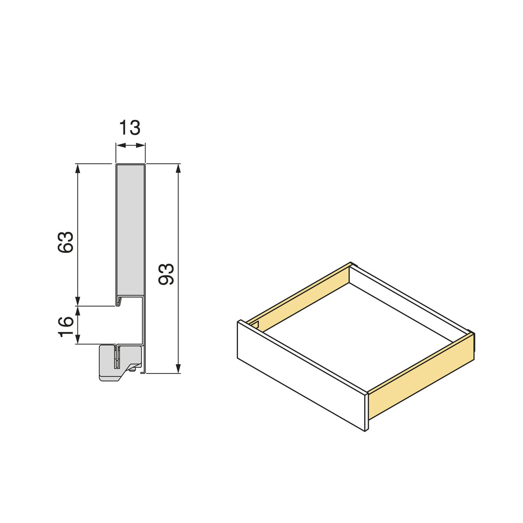 External drawer Protone 30kg , total extraction runners with soft closing, height 93mm, depth 450mm, Steel, White painted-1