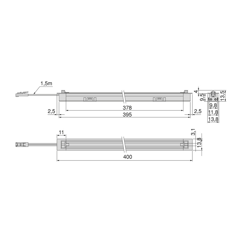 Luminaire orientable LED Syrma à encastrer (24 V CC), longueur 400mm, Blanc chaud 2.700K, Aluminium et Plastique, Anodisé noir-1