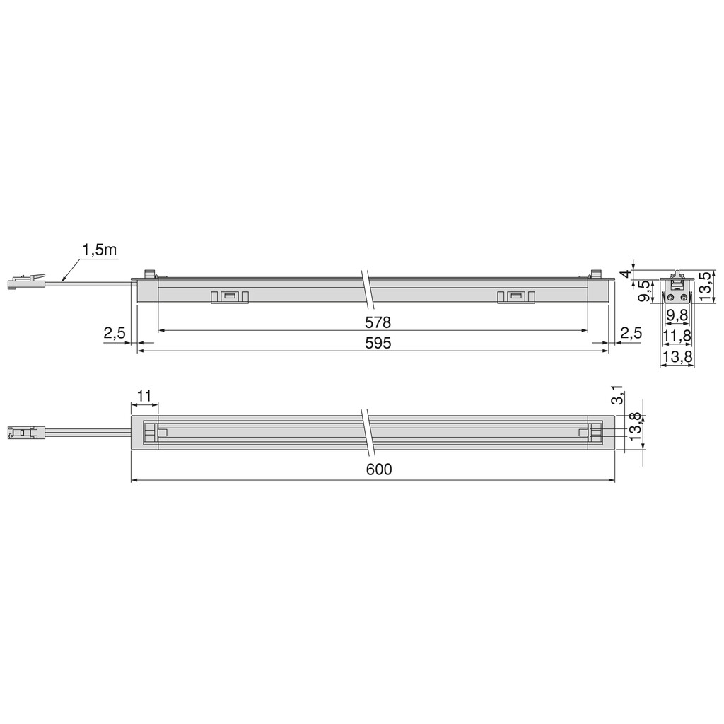 Luminária de encastrar LED Syrma ajustável (24V DC), comprimento 600mm, Branco quente 2.700K, Alumínio e Plástico, Anodizado negro-1