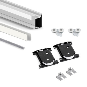 Sharp handle profile set with bottom rollers for a sliding door, for board  thickness 10mm, length 2.7m, Aluminium, White painted product photo