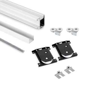 Griffgarnitur Sharp mit Bodenschienen f&uuml;r 1 Schiebet&uuml;r, f&uuml;r Plattendicke 16mm, L&auml;nge 2,7m, Aluminium, Wei&szlig; metallic Produktfoto