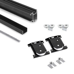 Jeu poign&eacute;e Sharp avec roulement inf&eacute;rieur pour une porte, pour &eacute;paisseur  de panneau  16mm, longueur 2,7m, Aluminium, Peint en noir photo du produit