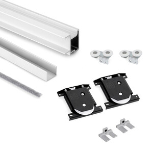 Komplet uchwyt&oacute;w Sharp z dolnymi w&oacute;zkami dla jednych drzwi przesuwnych,  dla deski o grubości 19 mm , długość 2.35m, Aluminium, Malowane na biało zdjęcie produktu