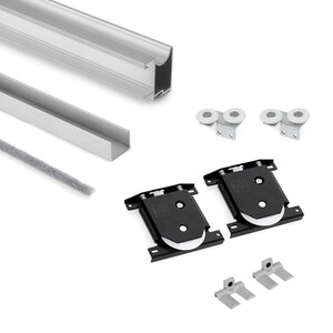 Juego de tiradores Wave con carros &Oslash;50 inferiores para una puerta corredera, para espesor de tablero 16mm, longitud 2,35m, Aluminio, Anodizado mate foto del producto