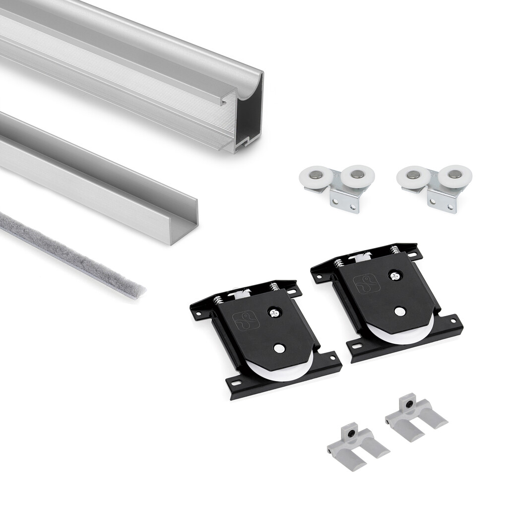 Greepprofielset Wave pmet schuifsysteem onderaan voor één schuifdeur, voor plankdikte 16mm, lengte 2.35m, Aluminium, Matt geanodiseerd-Primary