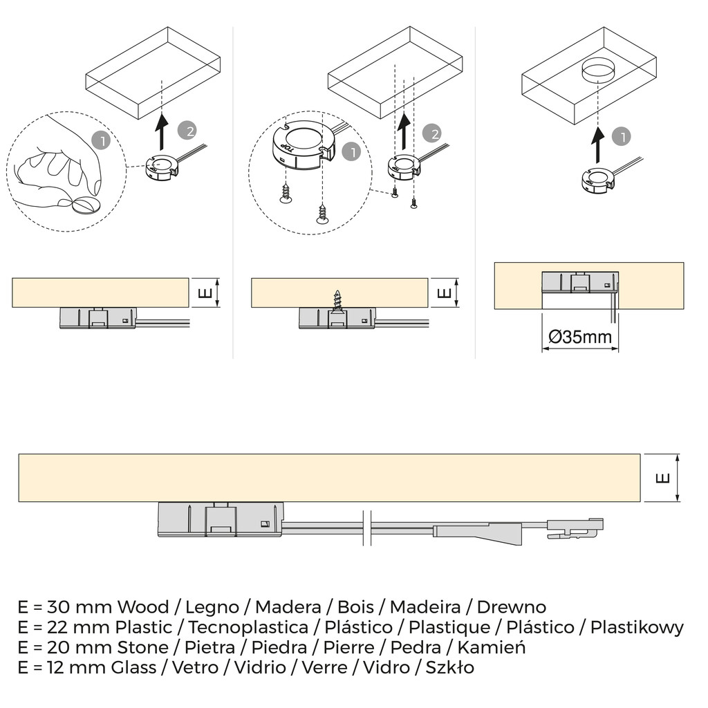 LED Sensor Smart versteckter D35 touch/dimmer (taktil) (12V DC) (24V DC), Kunststoff, Schwarz-2